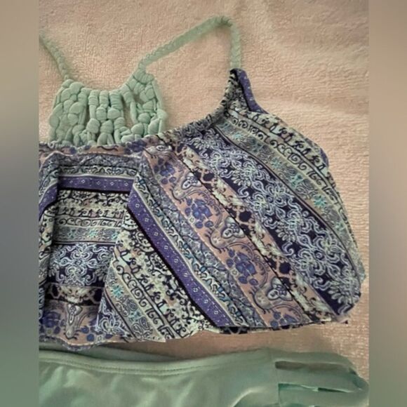 Girls medium turquoise southwest design ruffle flounce macrame Boho bikini - Picture 4 of 14